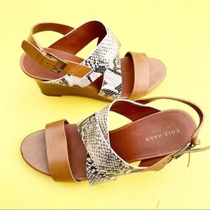 COLE HAAN animal python snake leather wedges 7